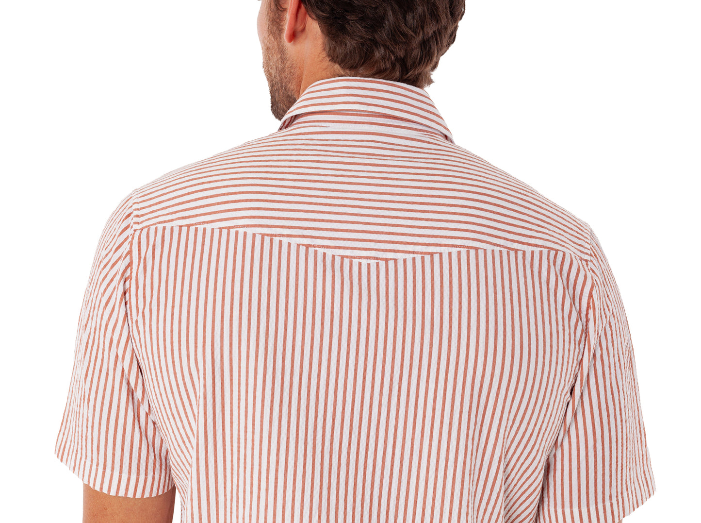 Short Sleeve Performance Pearl Snap - Burnt Orange Seersucker