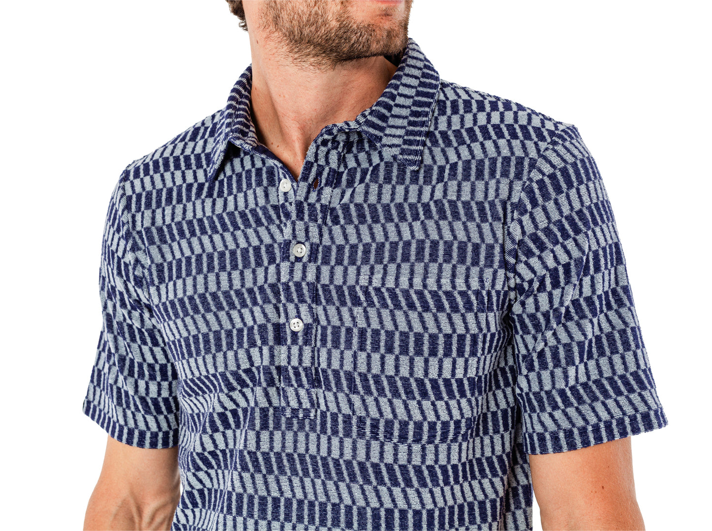 Terrycloth Players Shirt - Check Jacquard Blue