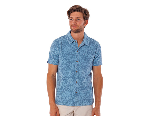 Terrycloth Button Down - Reef Jacquard - Blue