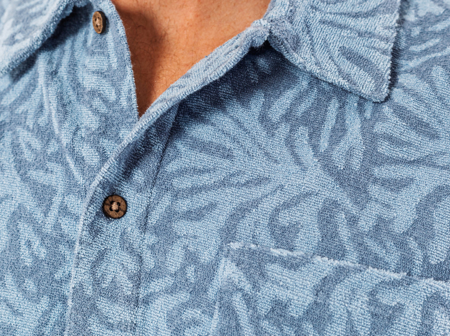 Terrycloth Button Down - Reef Jacquard - Blue