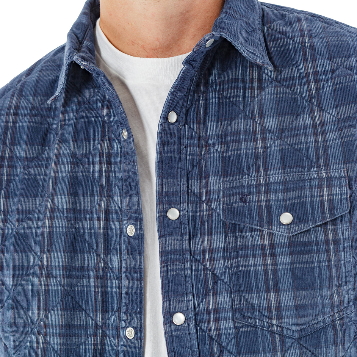 Corduroy Quilted Shacket - Dusty Blue Plaid