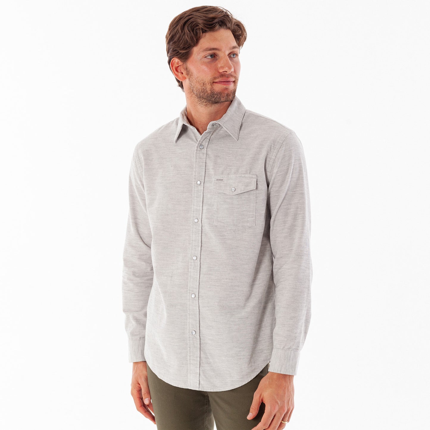 Corduroy Pearl Snap - Heather Gray