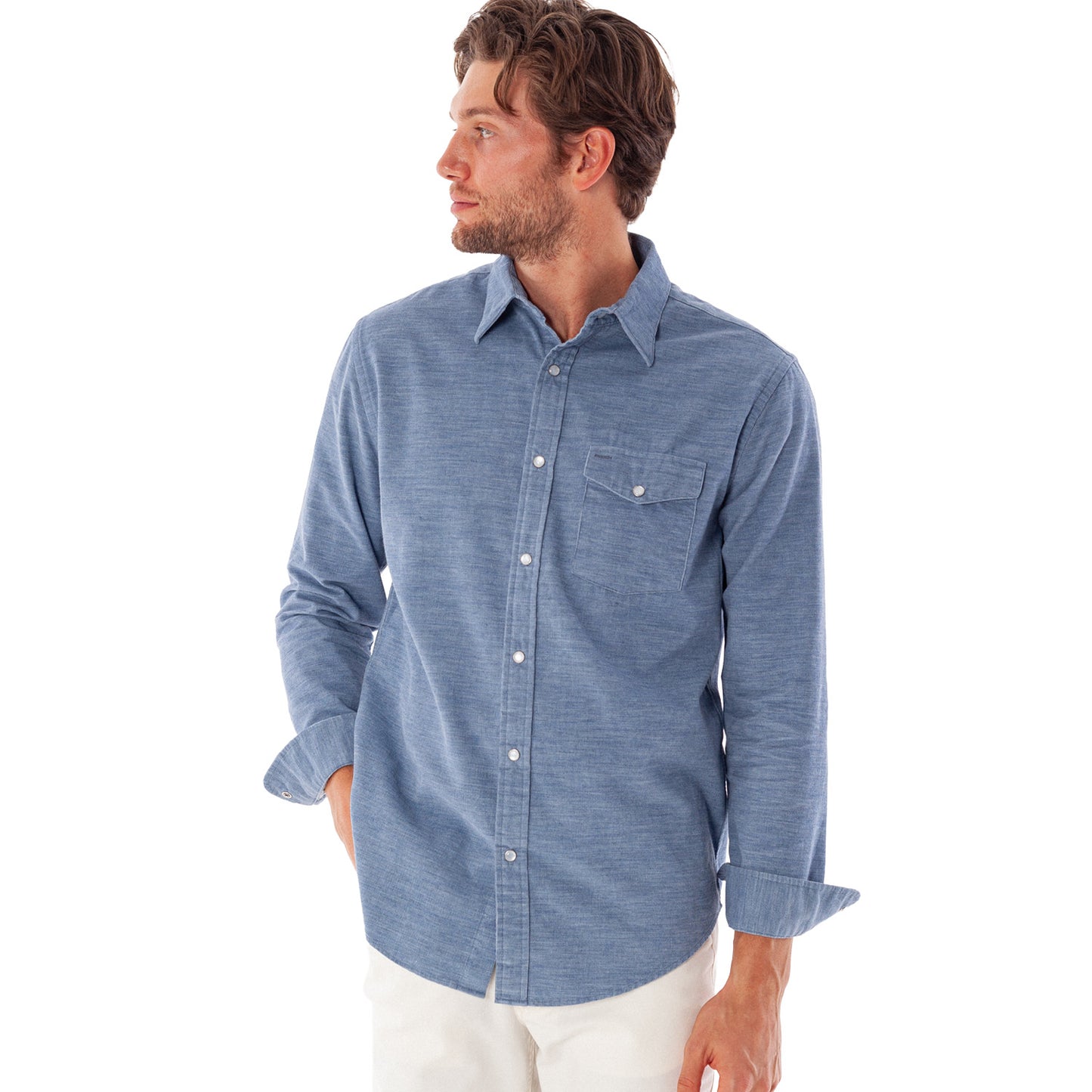 Corduroy Pearl Snap - Heather Steely Blue