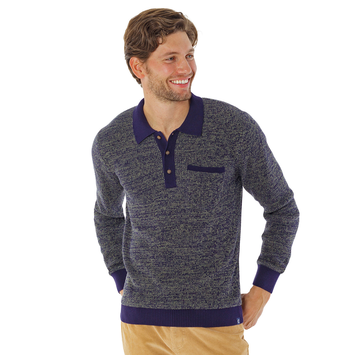 Long Sleeve Bungalow Sweater Polo - Navy
