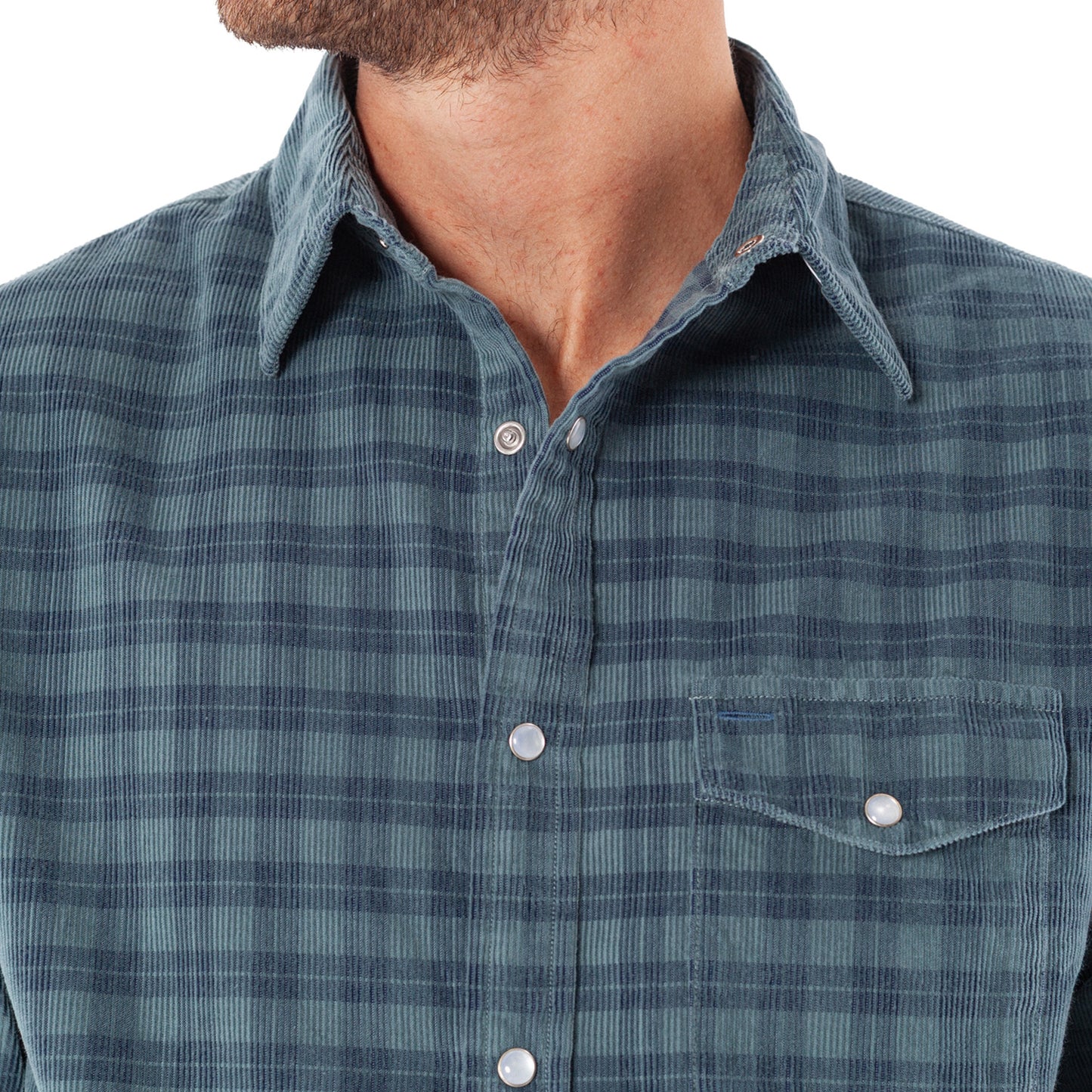 Corduroy Pearl Snap - Slate Check