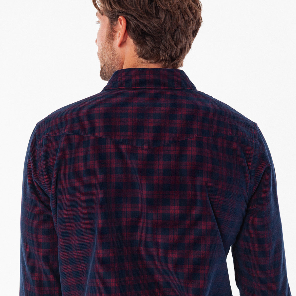 Corduroy Pearl Snap - Navy Check