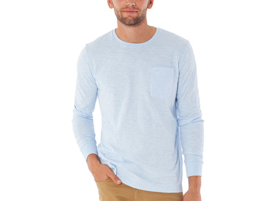 Criquet Cotton Slub Long Sleeve T-Shirt in Ice Blue, studio photo