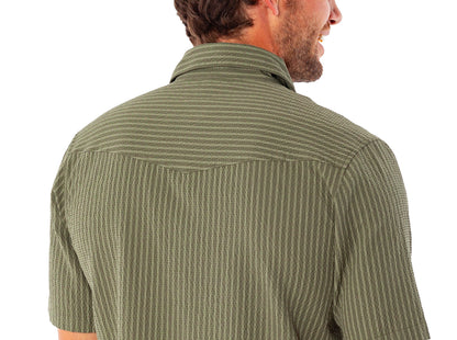 Short Sleeve Performance Pearl Snap - Olive Seersucker