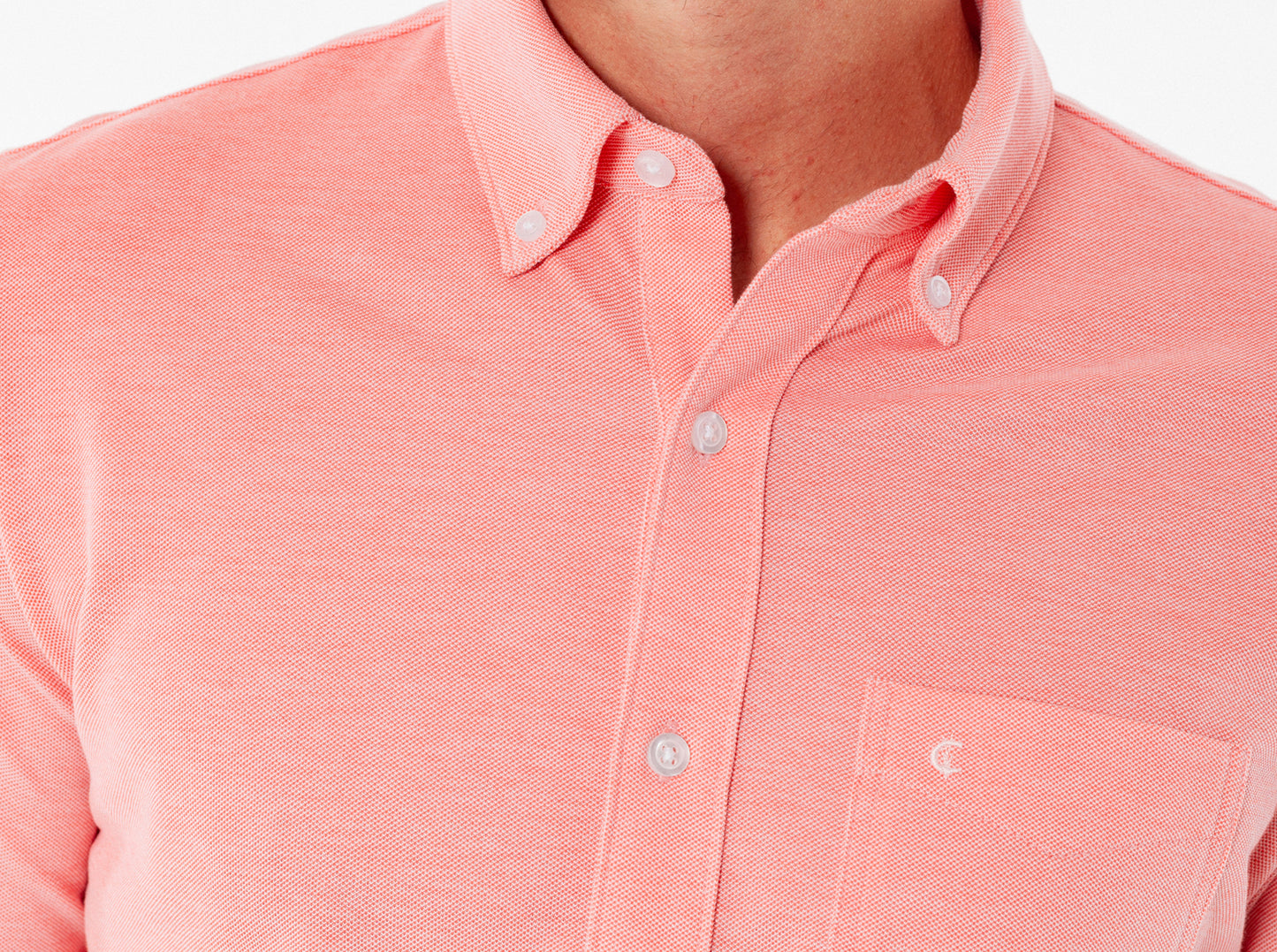 Oxford Knit Button Down - Soft Coral