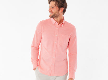 Oxford Knit Button Down - Soft Coral