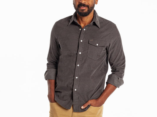 Criquet Corduroy Pearl Snap in Charcoal, studio photo