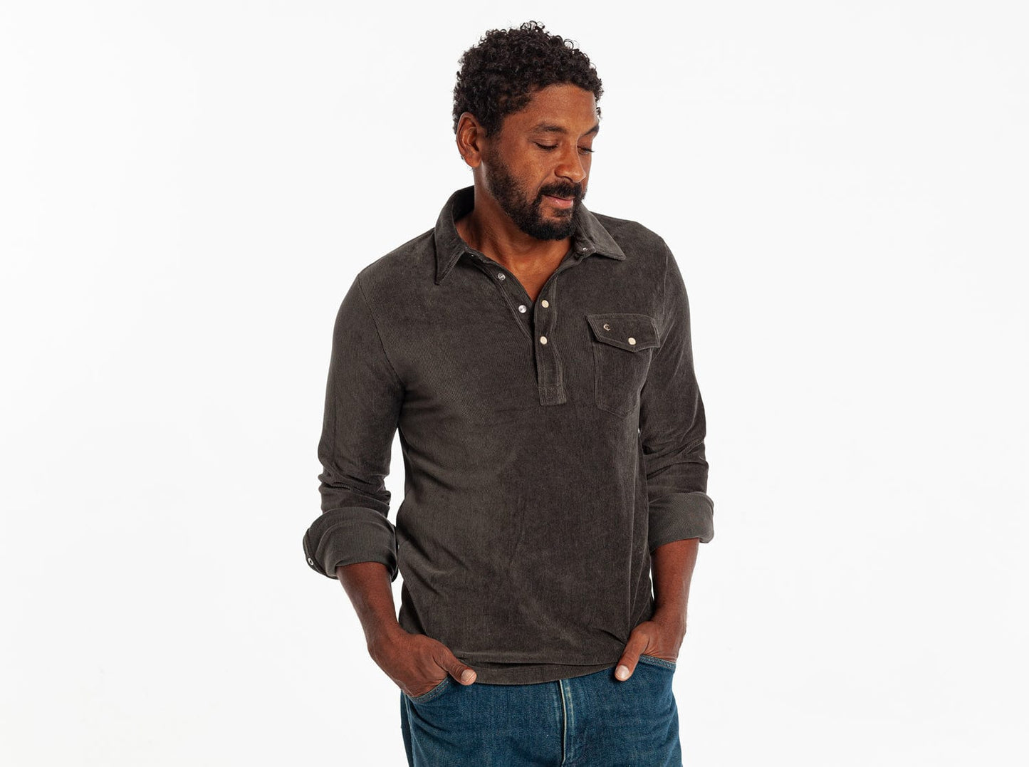 Velour Long Sleeve Players Shirt - Coal