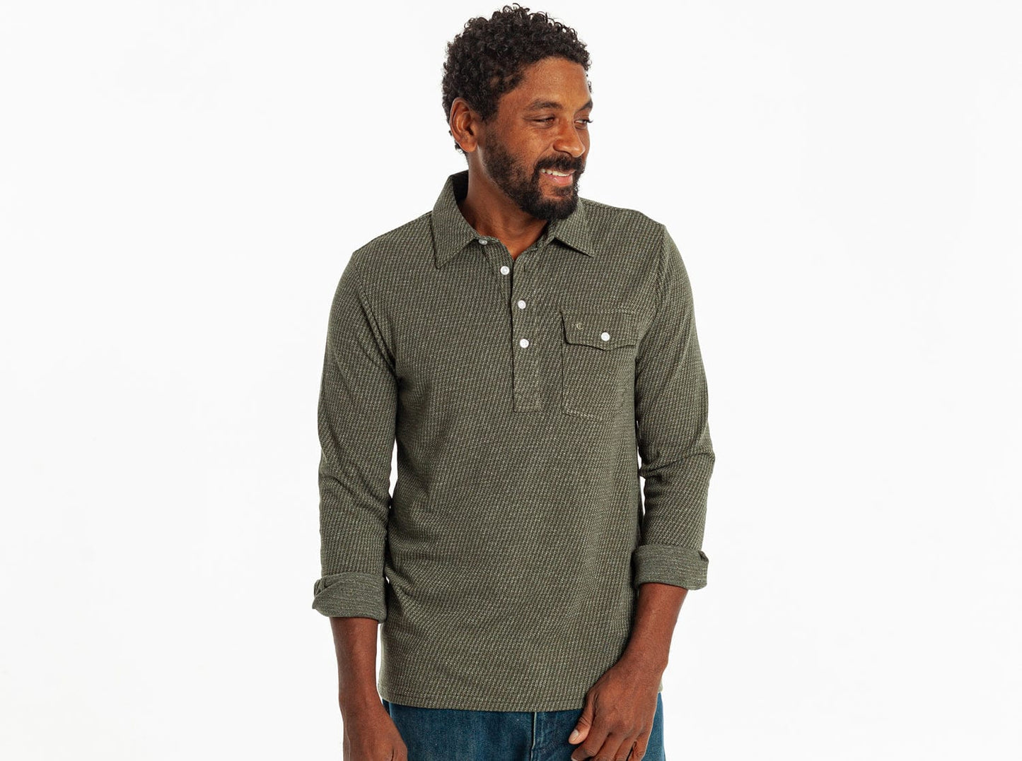 Houndstooth Long Sleeve Players Shirt - Pine