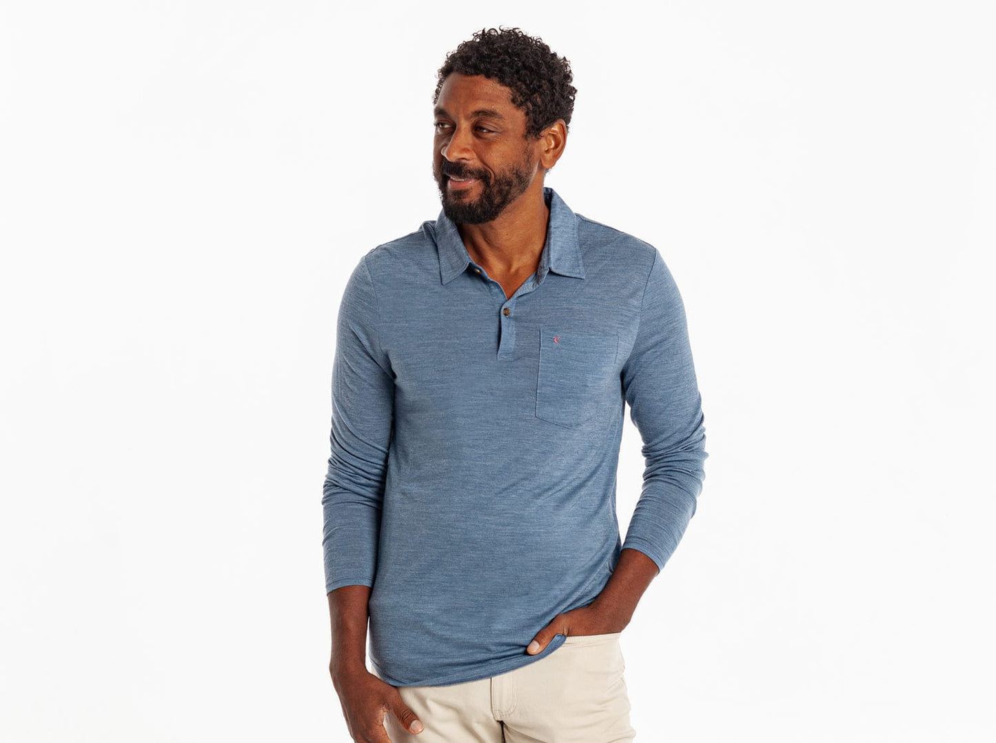 Dan Merino Long Sleeve Polo - Wool - Blue