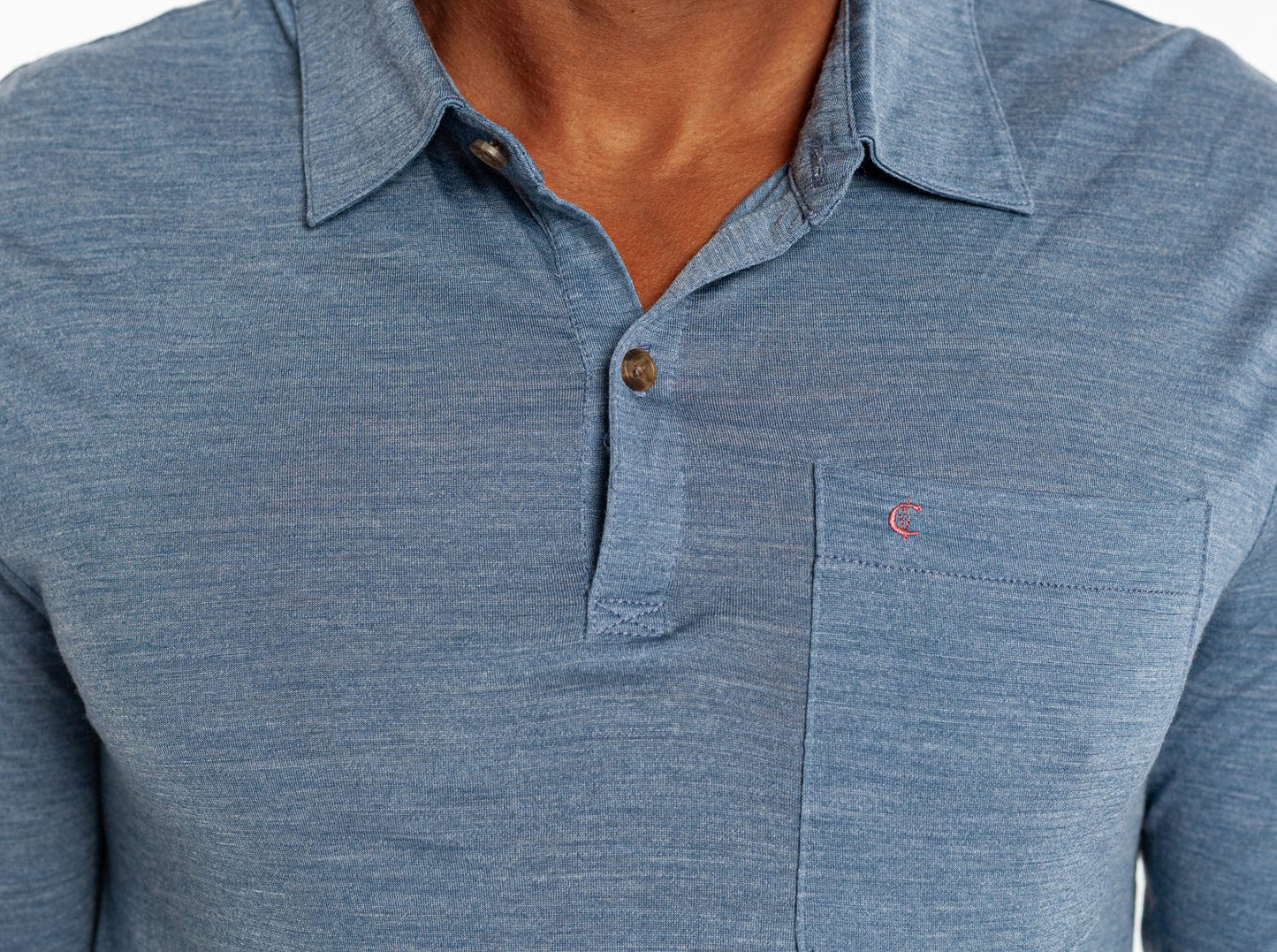 Dan Merino Long Sleeve Polo - Wool - Blue