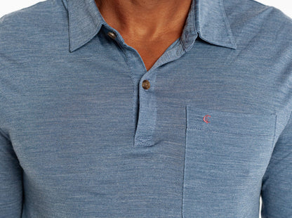 Dan Merino Long Sleeve Polo - Wool - Blue