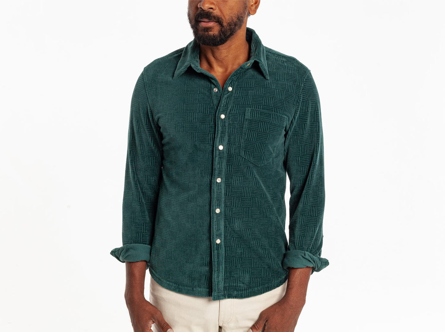 The Velour Pearl Snap - Jacquard - Pine