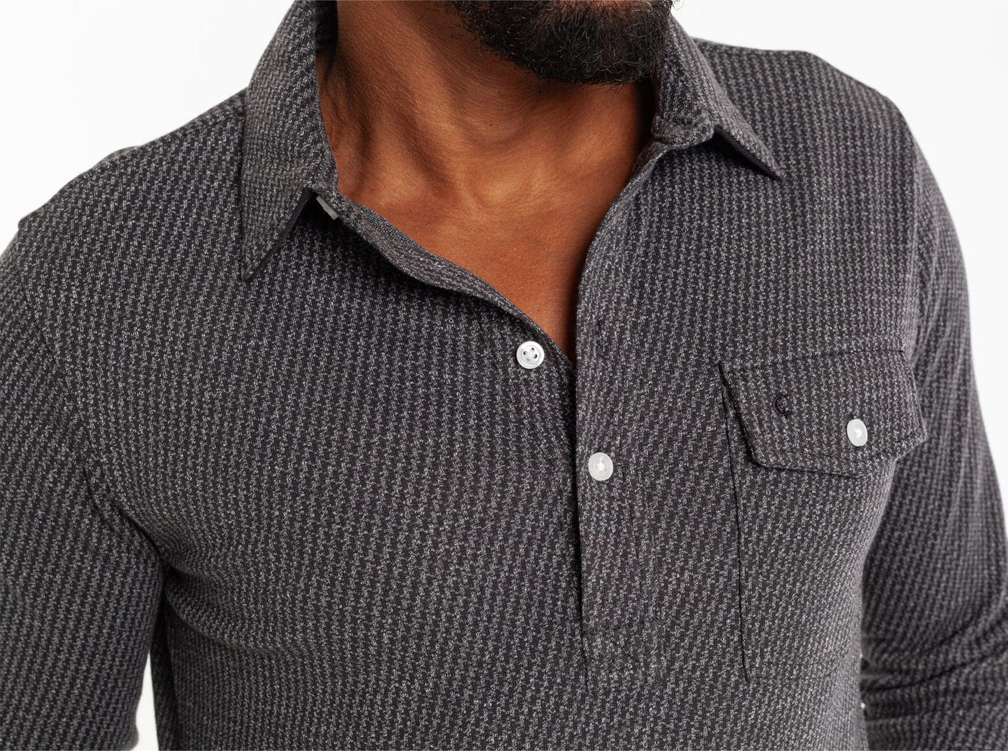Criquet Houndstooth Long Sleeve Players Shirt in Dark Slate, studio photo