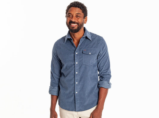 Corduroy Pearl Snap - Slate Blue