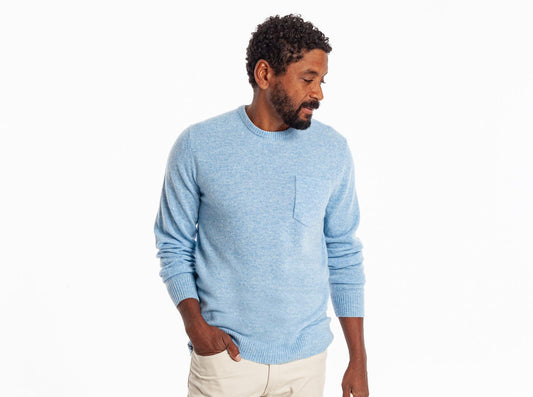 Criquet Legacy Cashmere Pocket Crew in Rainey, studio photo