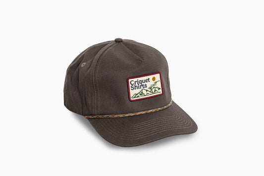 Throwback Hat - Mountains Patch with Multi Rope - Washed Black Twill