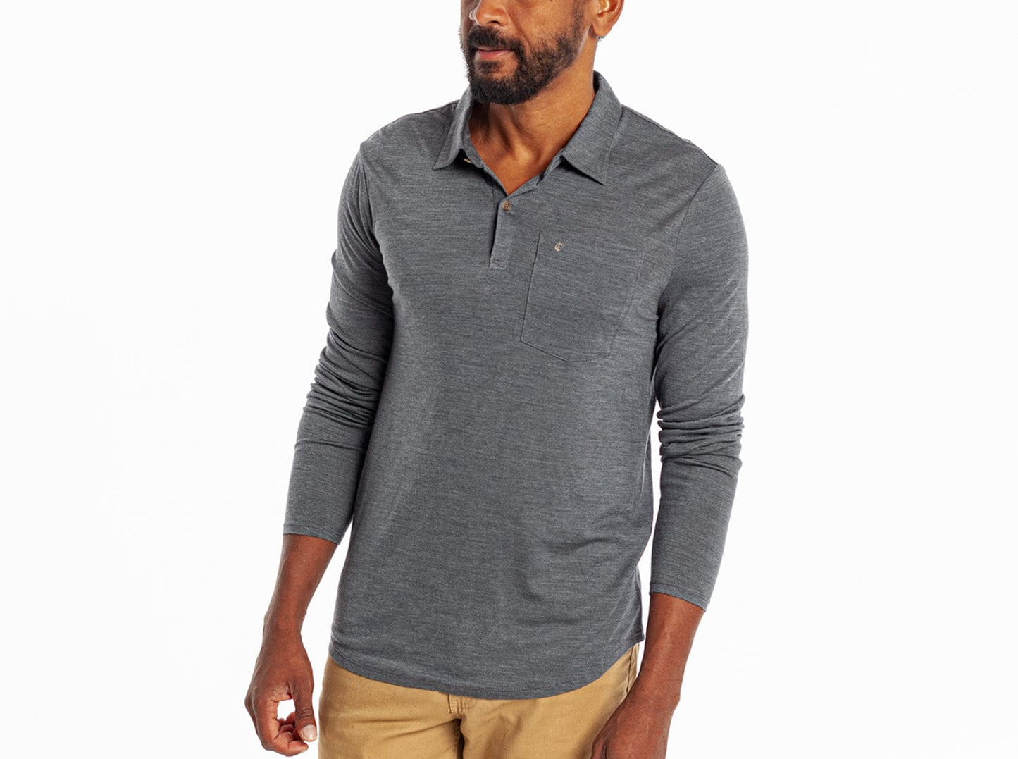 Dan Merino Long Sleeve Polo - Wool - Gray