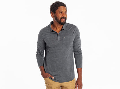Dan Merino Long Sleeve Polo - Wool - Gray