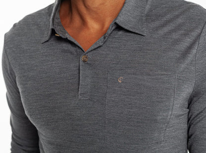Dan Merino Long Sleeve Polo - Wool - Gray