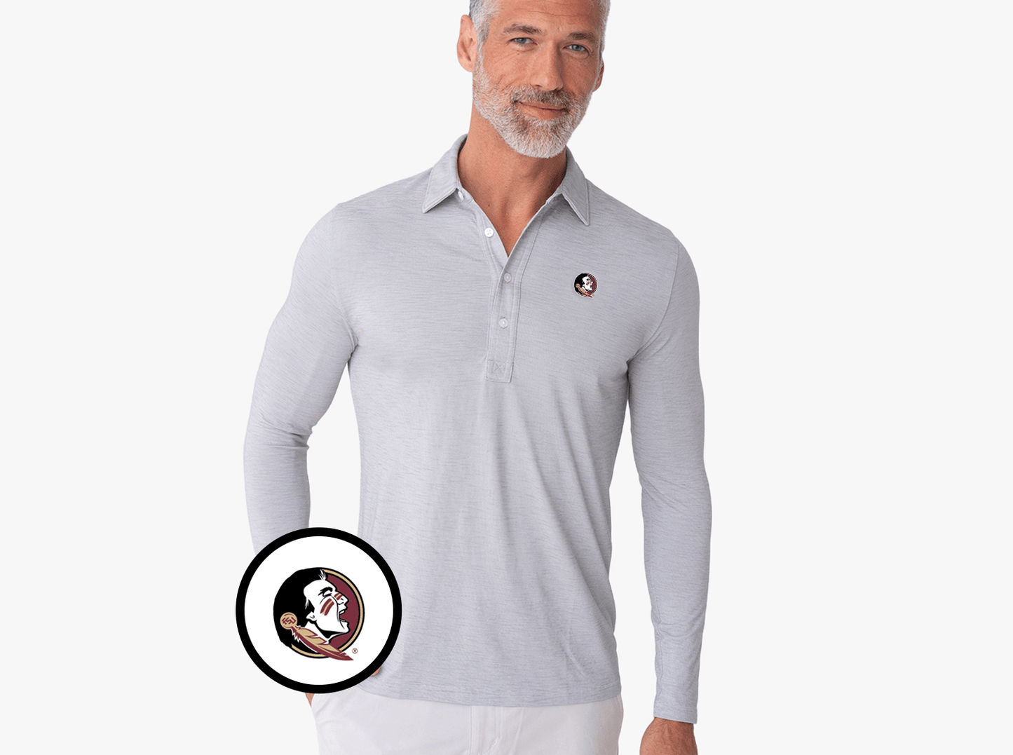 Florida State - Brrr Long Sleeve Range Polo - Seminole - Silverado