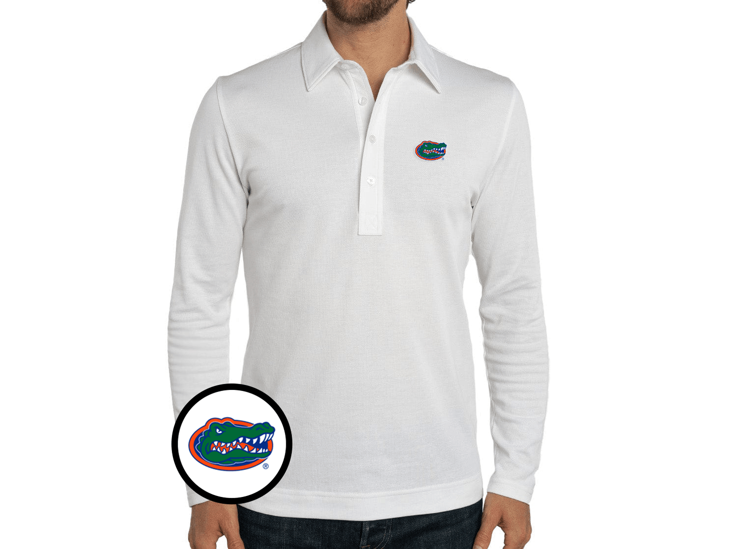 Florida - Jacquard Long Sleeve Range Polo - Albert - White