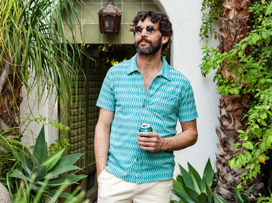 Terrycloth Button Down - Check Jacquard - Jade