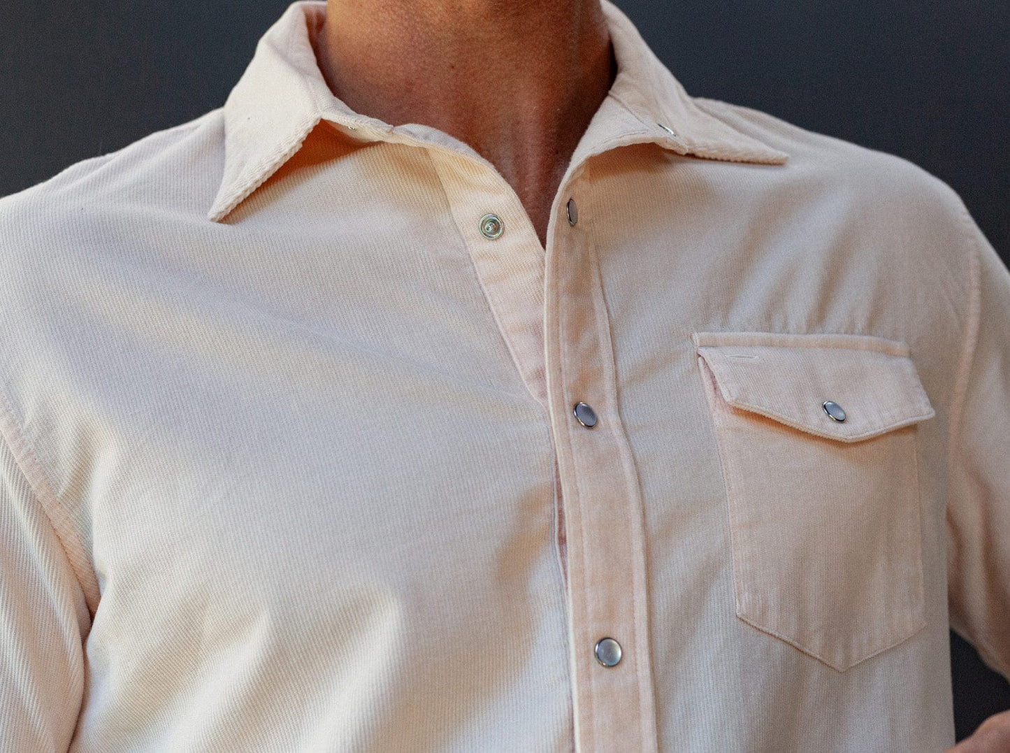 Corduroy Pearl Snap - White Sands