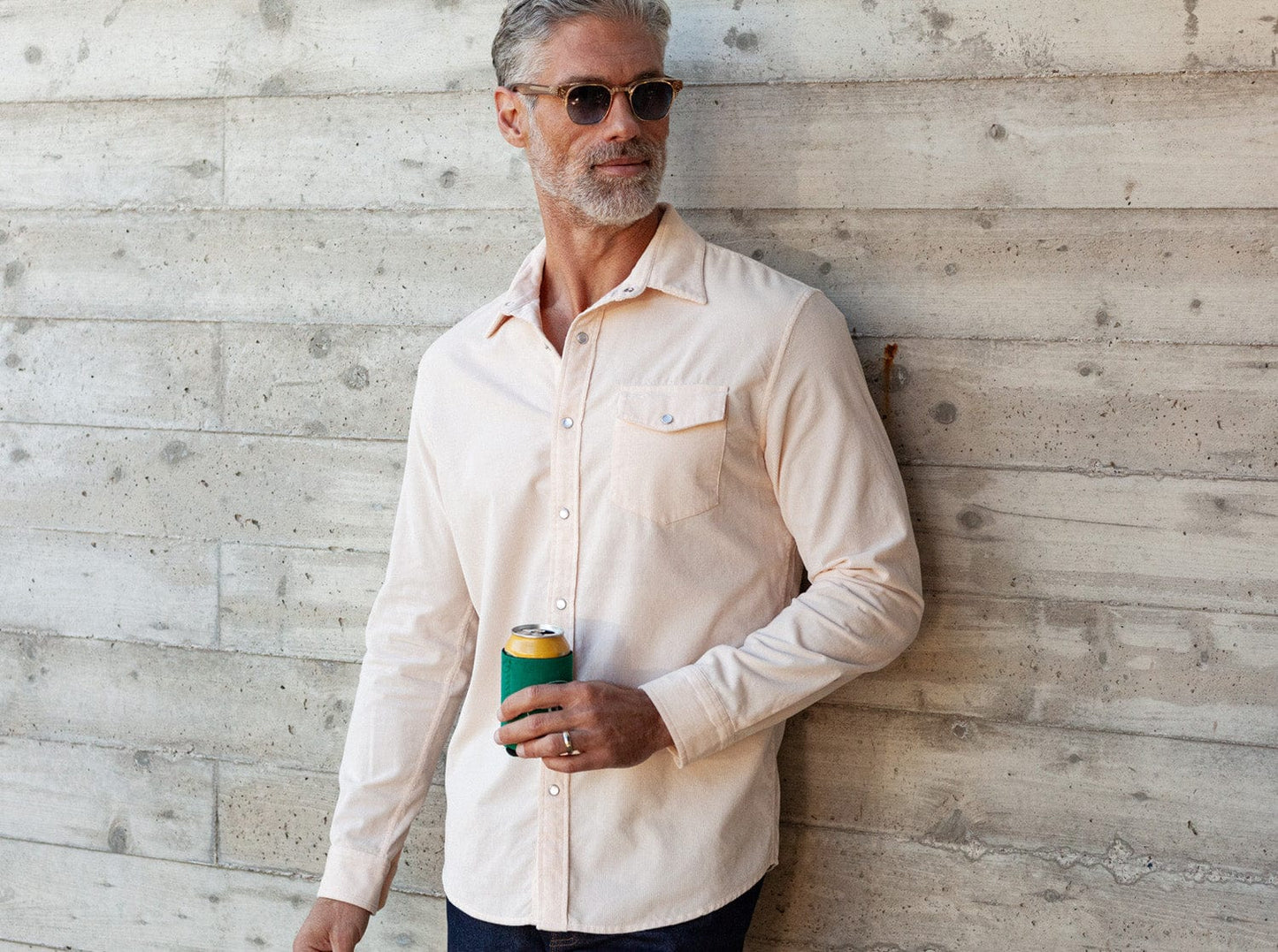 Corduroy Pearl Snap - White Sands