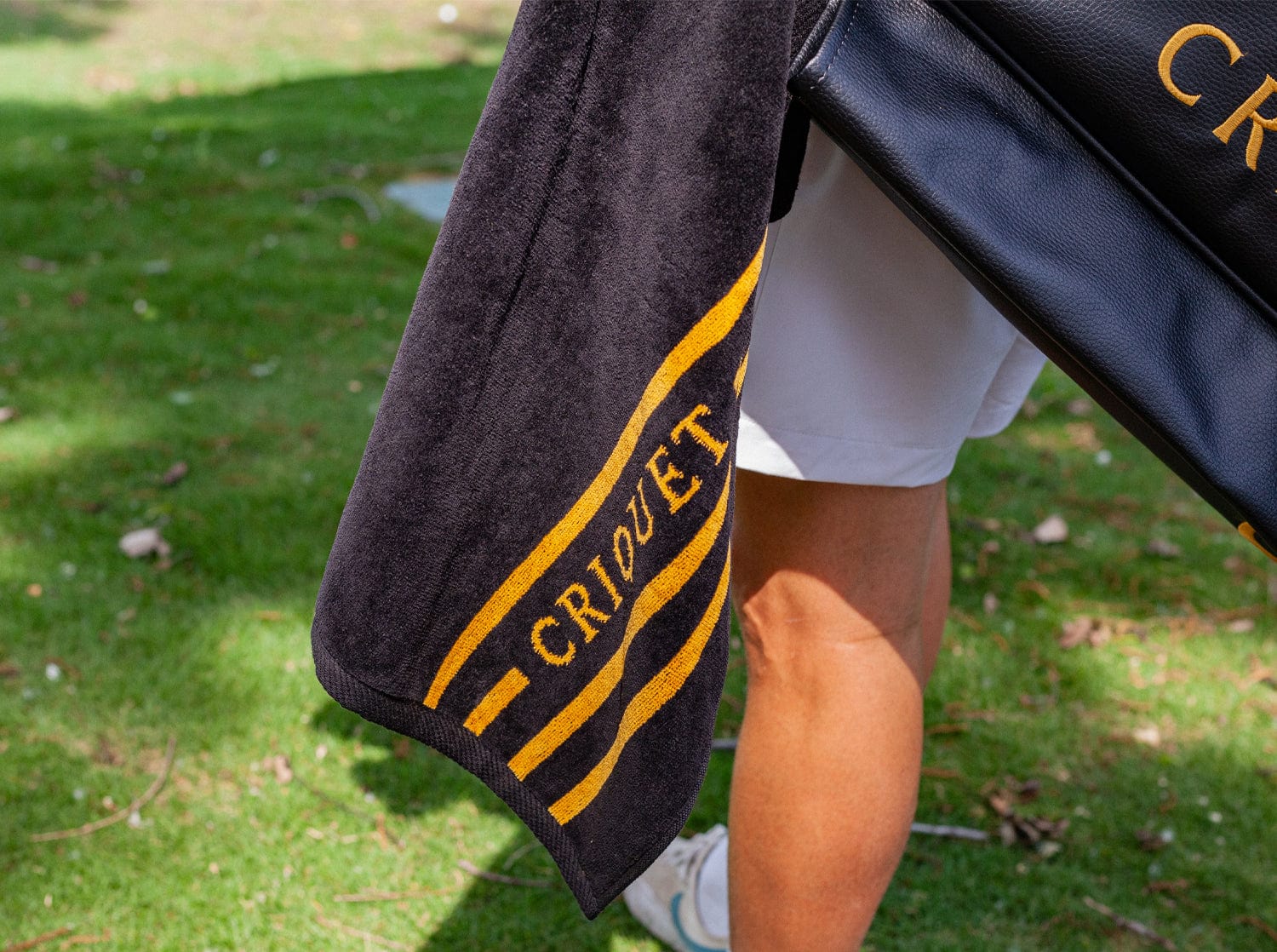Terry Jacquard Golf Towel - Criquet Stripe - Black/Gold - Secondary