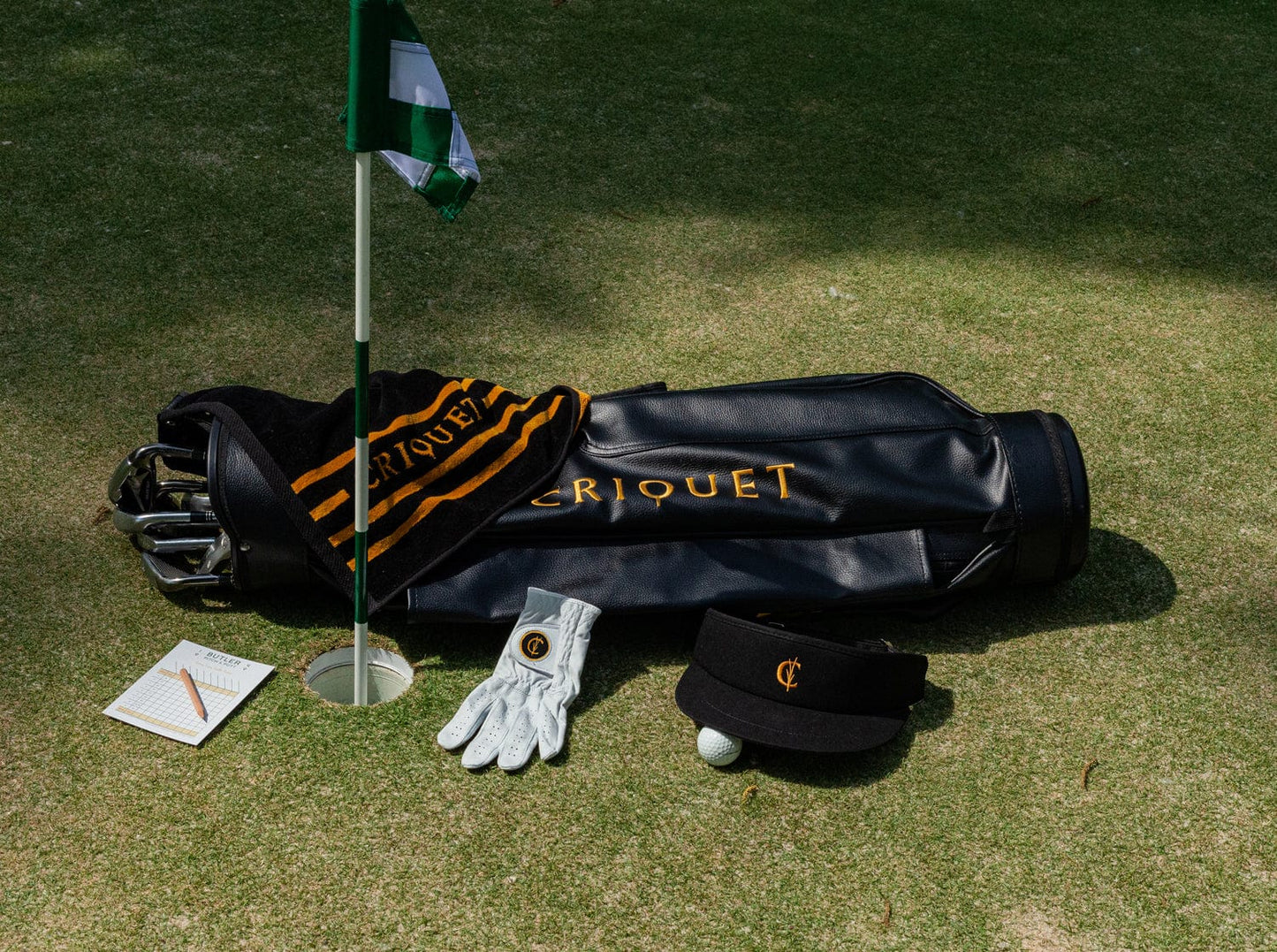 Terry Jacquard Golf Towel - Criquet Stripe - Black/Gold