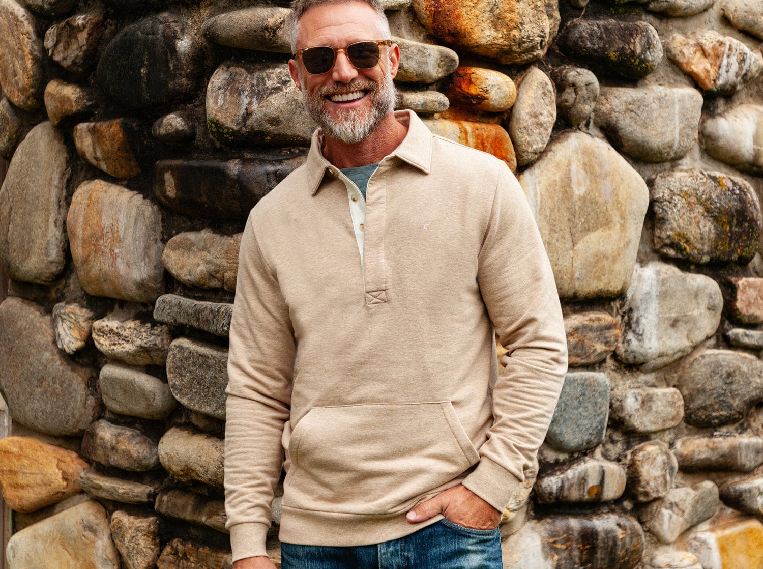 【M2】cavempt COLLARED PULLOVER TOP Collared Sweatshirt - Heather Camel – Criquet Shirts