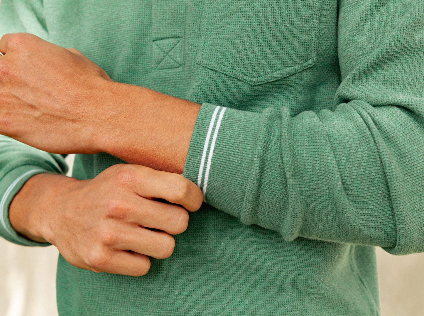 Criquet Waffle Rugby Shirt in Heather Green, view 3