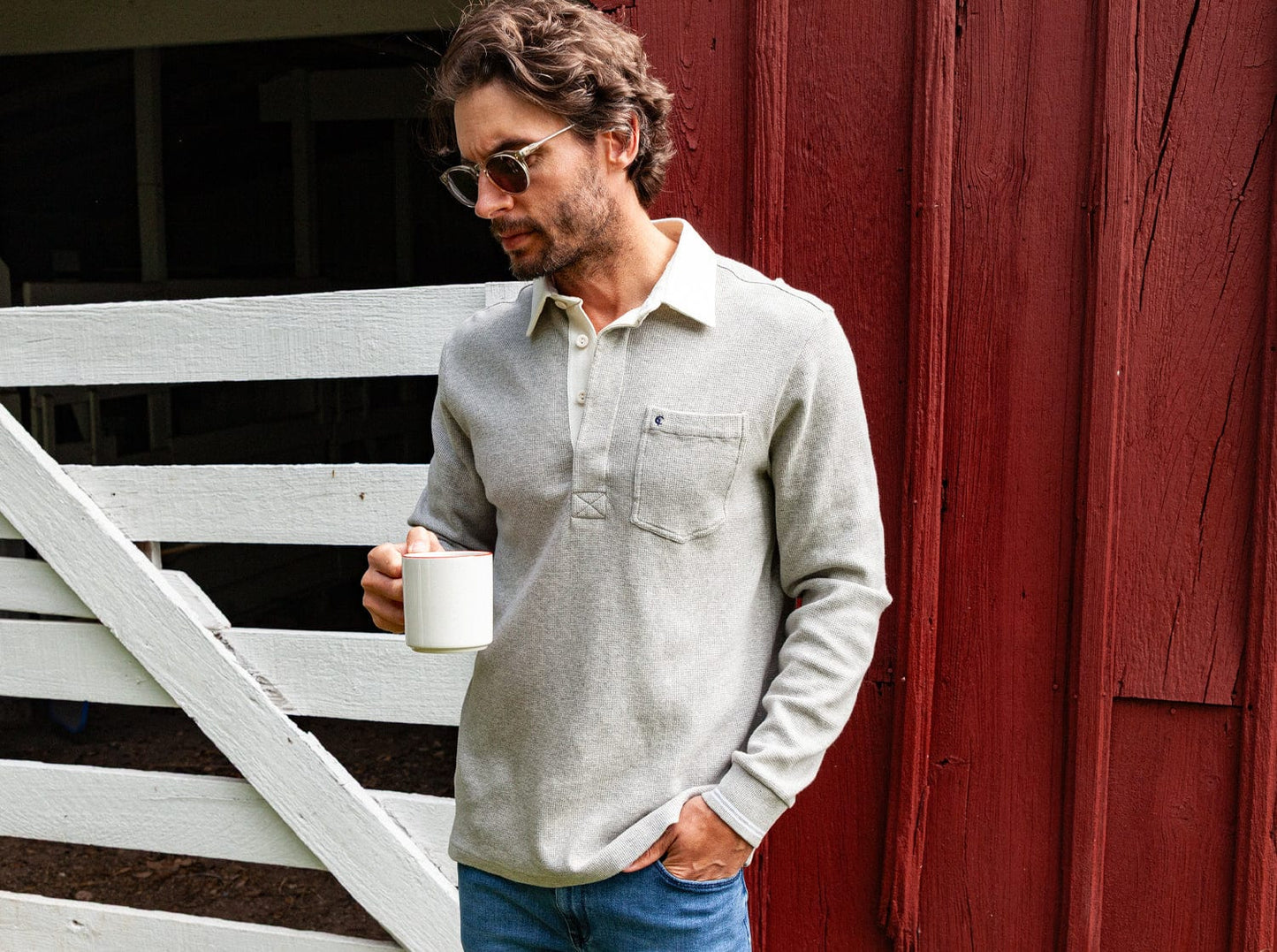 Waffle Rugby Shirt - Heather Gray