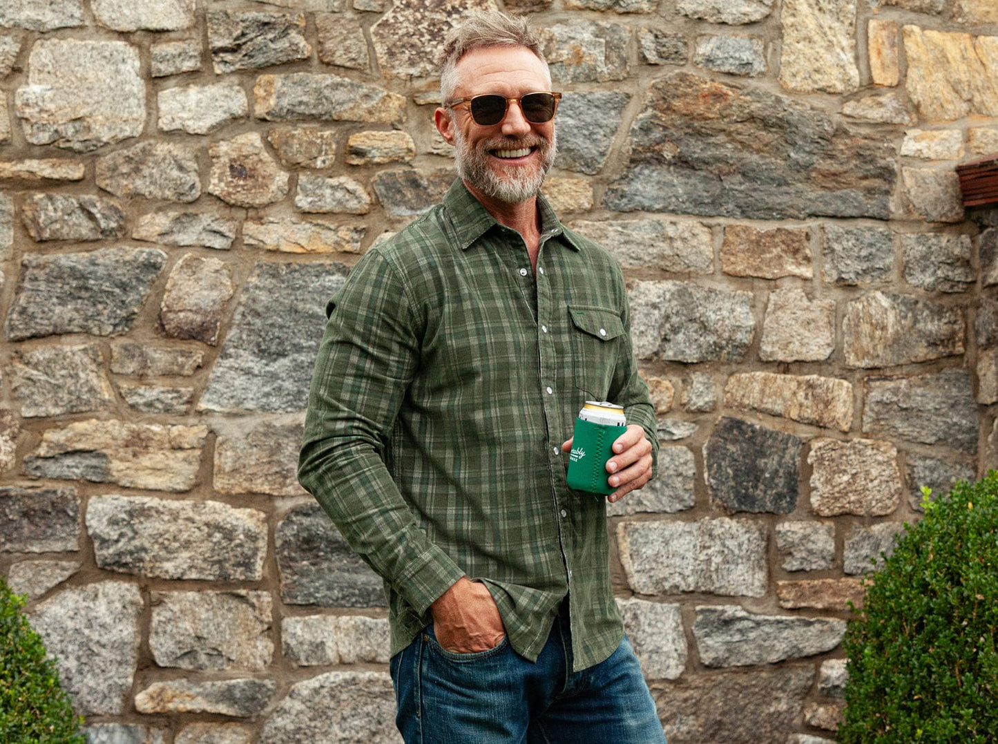 Corduroy Pearl Snap - Olive Plaid