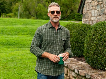 Corduroy Pearl Snap - Olive Plaid