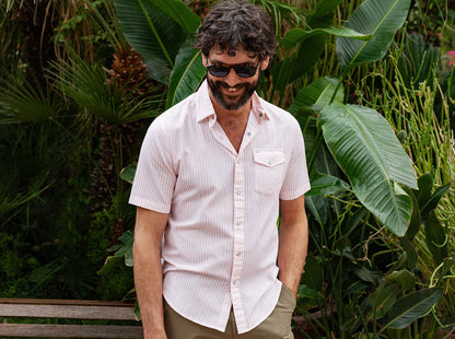 Short Sleeve Performance Pearl Snap - Peach Seersucker