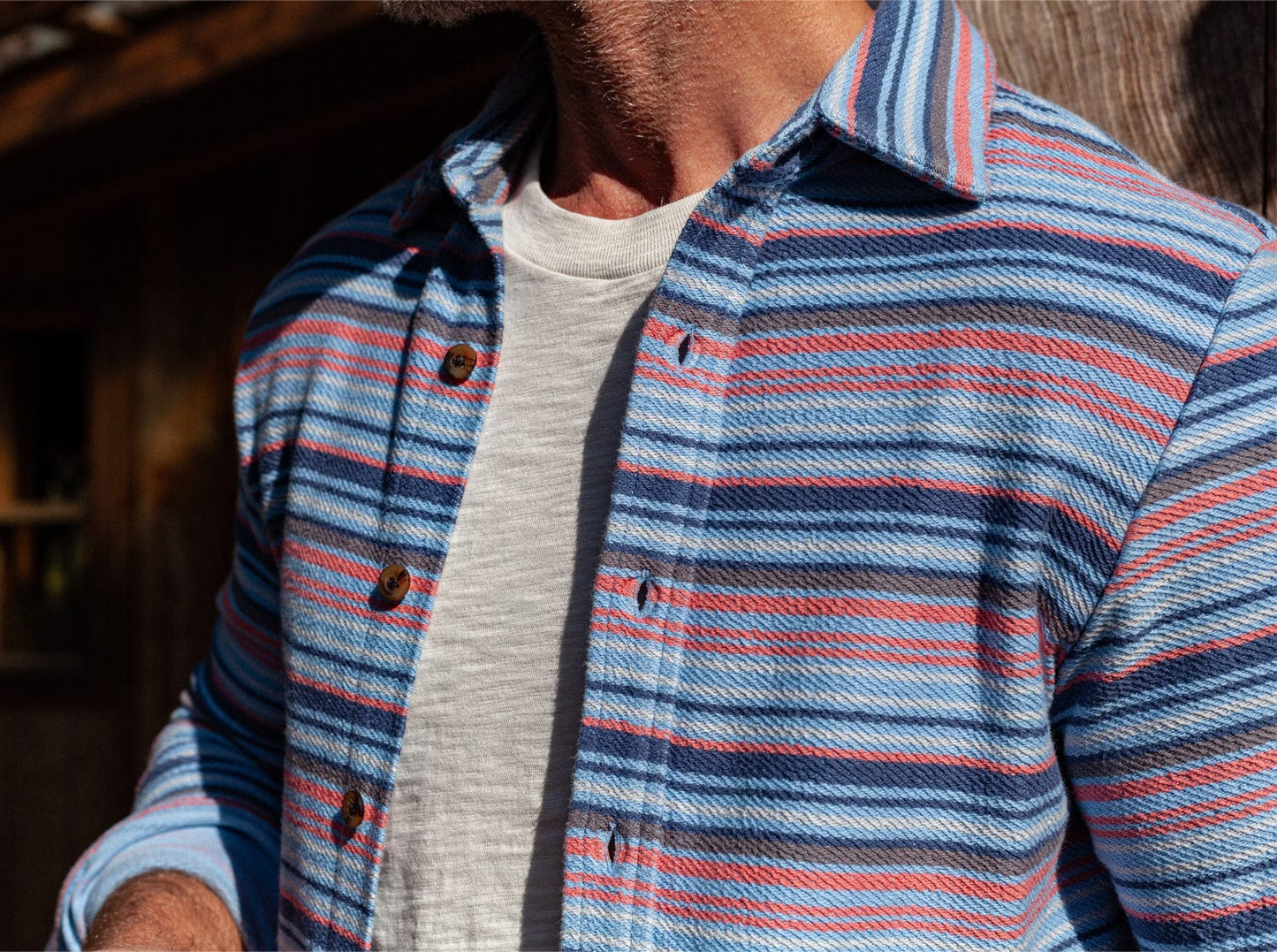 Mexicali Knit Overshirt - Blue Multi Stripe