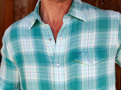 Double Cloth Flannel Pearl Snap - Jade