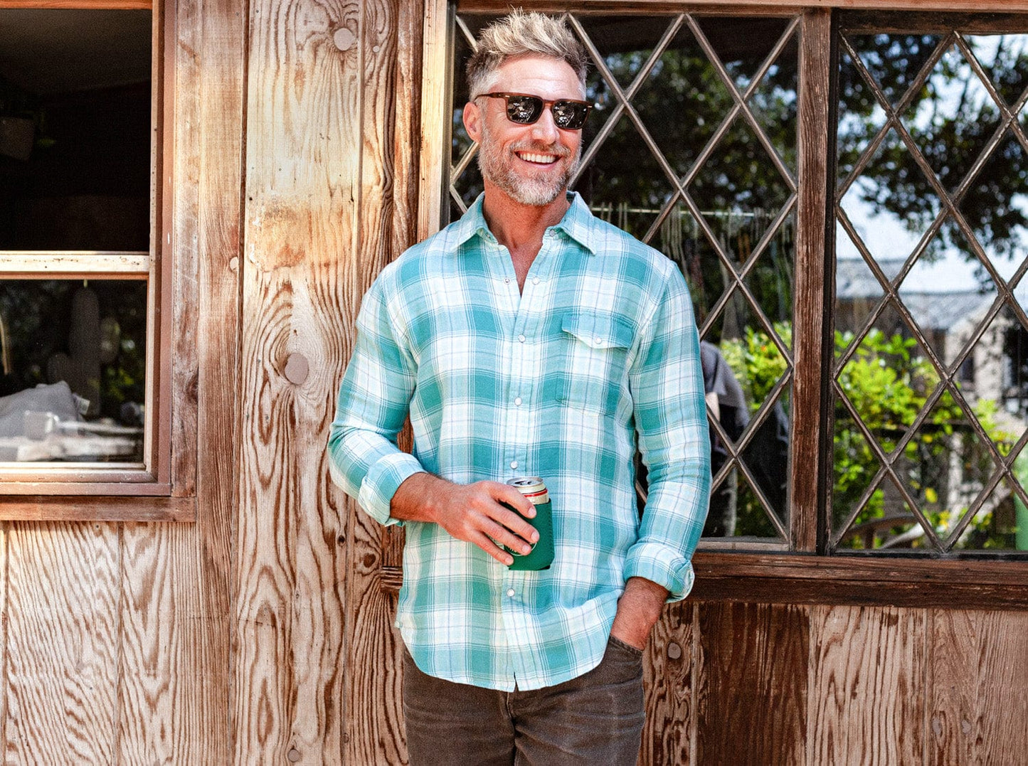 Double Cloth Flannel Pearl Snap - Jade