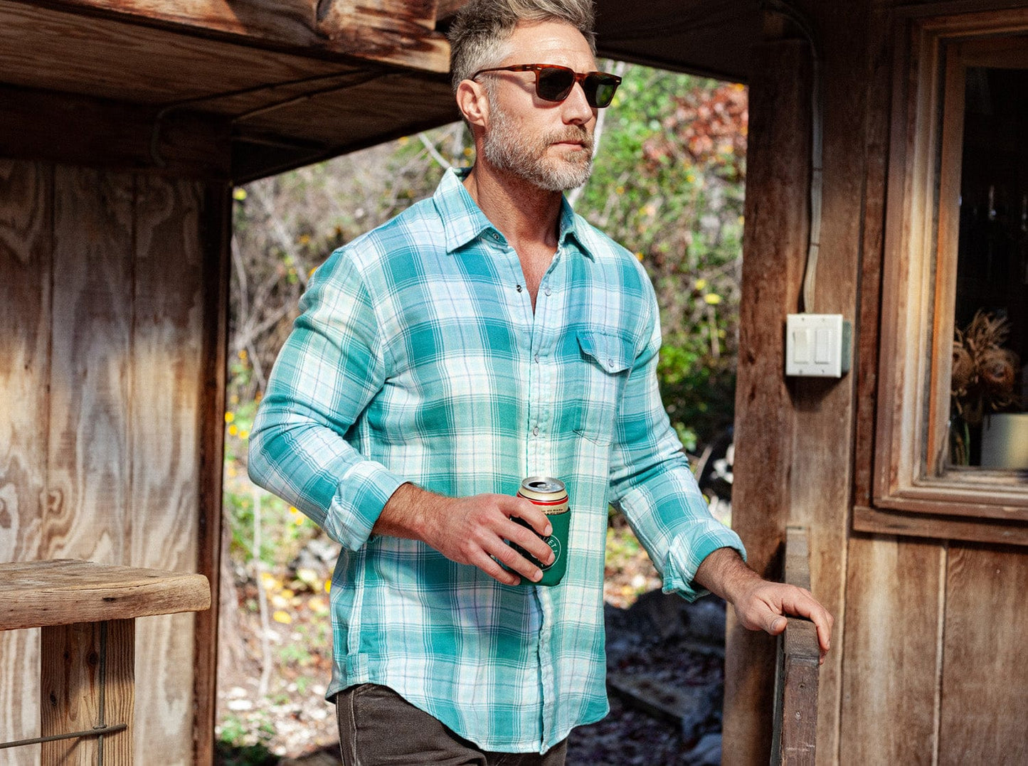 Double Cloth Flannel Pearl Snap - Jade