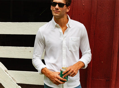 Oxford Knit Button Down - White