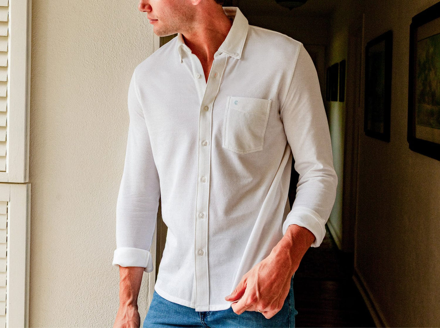 Oxford Knit Button Down - White