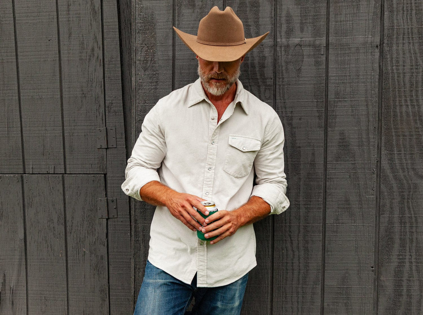 Corduroy Pearl Snap - Silver Fox