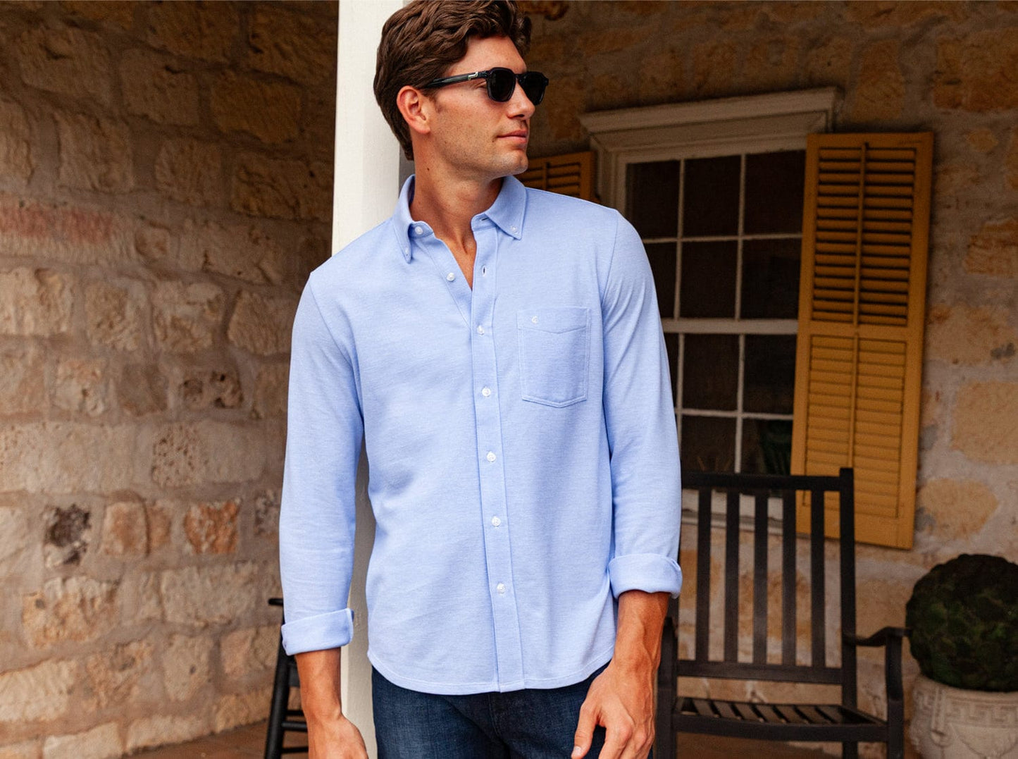 Oxford Knit Button Down - Light Blue