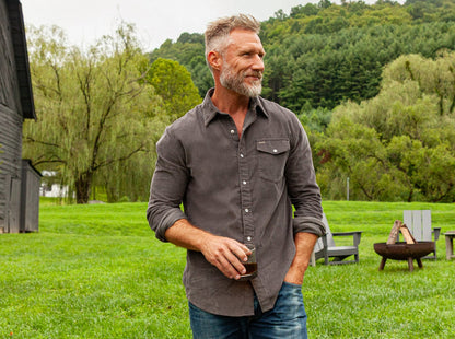 Corduroy Pearl Snap - Charcoal